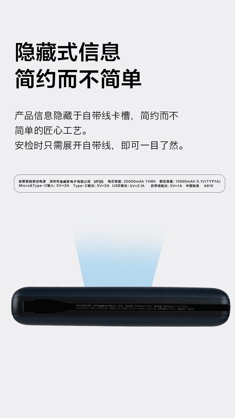 VP35 自帶雙線 20000mAh 移動(dòng)電源